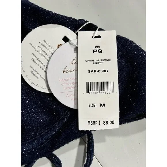 PQ Swim Top Medium Evie Sapphire Underwire Bikini Bralette Sparkle Strappy PilyQ - Picture 5 of 5